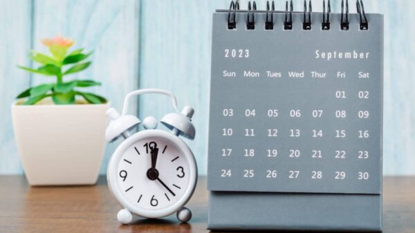 monthly calendar with clock