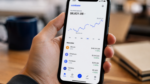 Coinbase crypto app showing Bitcoin and Ethereum prices on a smartphone