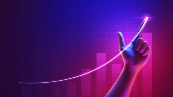 Business success of growth metaverse finance and investment profit graph concept or development analysis progress chart on financial market achievement strategy background with increase hand diagram